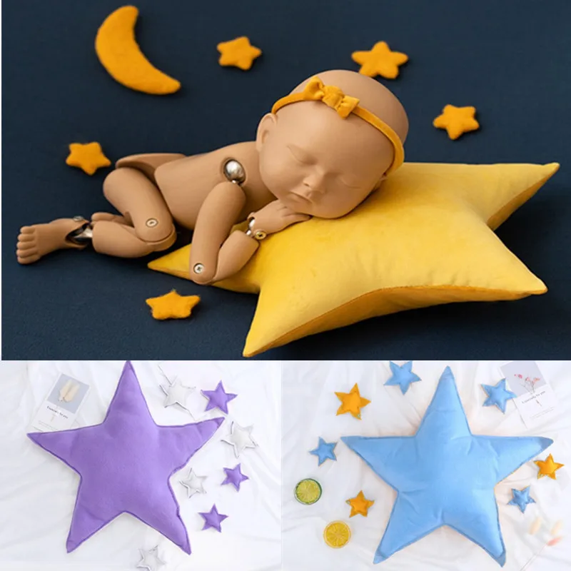 1 Set Newborn Photography Props Accessories Baby Posing Star Pillow with Small Stars Set Infants Photo Shooting Accessories 1 set newborn photography props baby posing pillow stars set girls boys colorful crescent pillow photo fotografi accessories