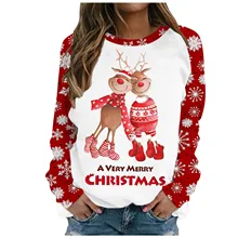 

Women's Christmas Top Cute Elk Printed Sweatshirts Long Sleeve Turtleneck Casual O-neck Sweatshirt Loose Comfortable Tops