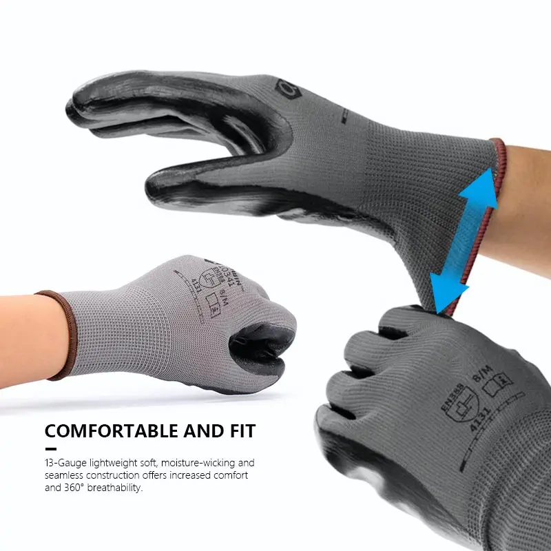 1/2/5/10/12 Pairs Work Gloves Security Protection Nitrile Gloves Smooth Working for Construction Gardening work gloves nitrile gloves protective gloves gardening gloves