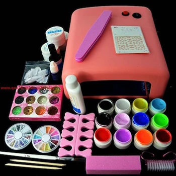 

Professional Full Set 12 colors UV Gel Kit Brush Nail Art Set + 36W Curing UV Lamp kit Dryer Curinin