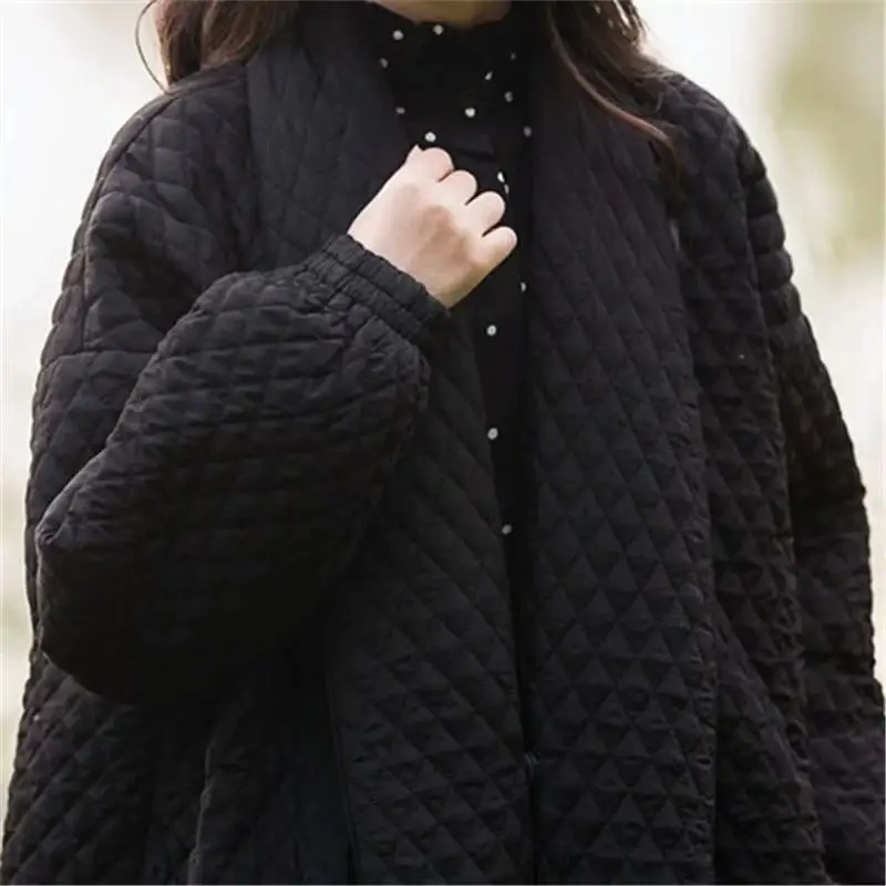 

2019 Popular Long Overcoat Women's to Ankle Fold-down Collar Puff Sleeve Retro Mori Girl Loose-Fit Large Type Cotton-padded Jack