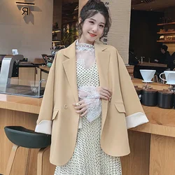 Coreano rosa pequeno terno casaco feminino duplo breasted solto casual cor correspondência primavera e outono 2021 nova moda roupas