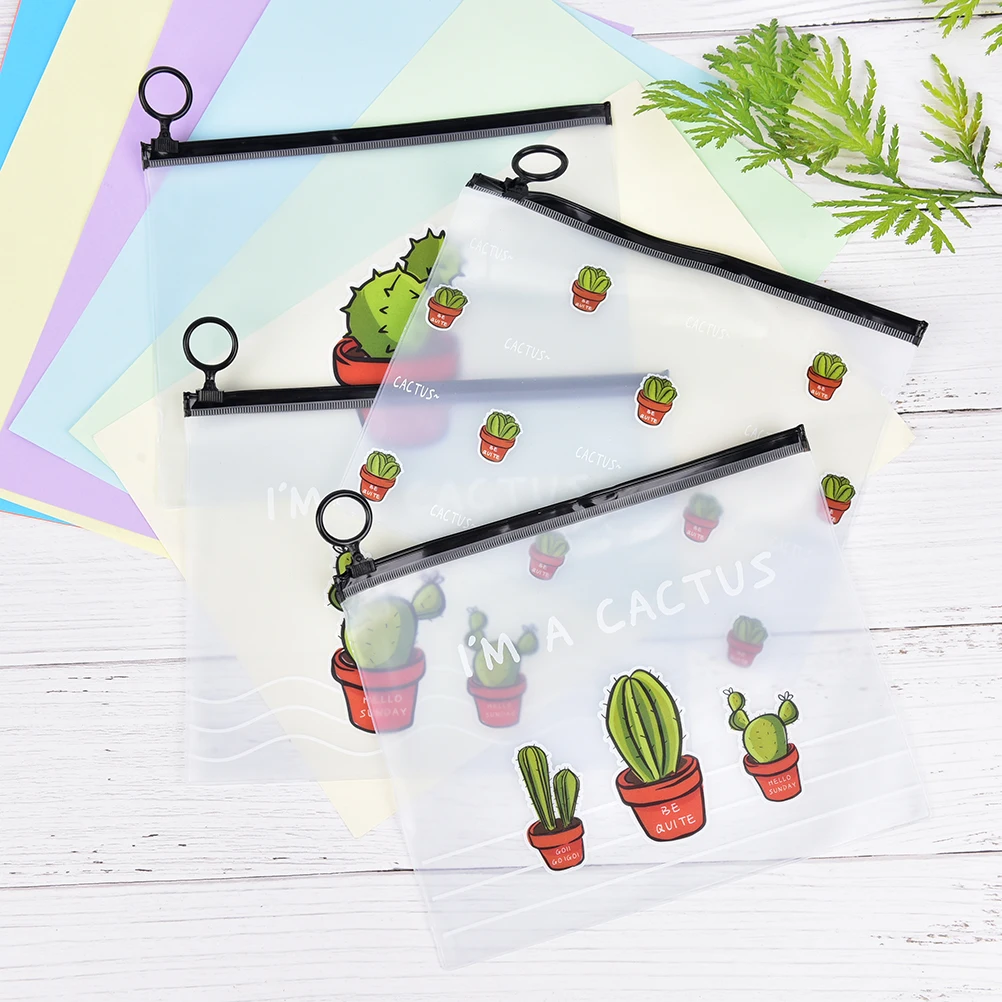 Creative small pure  fresh and transparent frosted cactus ring pockets large capacity of office supplies stationery pencil case