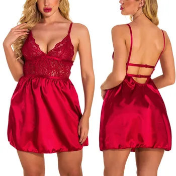 

Baby Doll Sexy Lingerie Sexy Underwear Women Erotic Backless Satin Lace Silk Pajamas Nightdress Lingerie Women Underwear A50