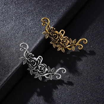 

1PC New Brincos Clip Earring Crystal Rose Leaf Flower Ear Bone Cuff Left Ear Clips Earrings For Women Men Jewelry