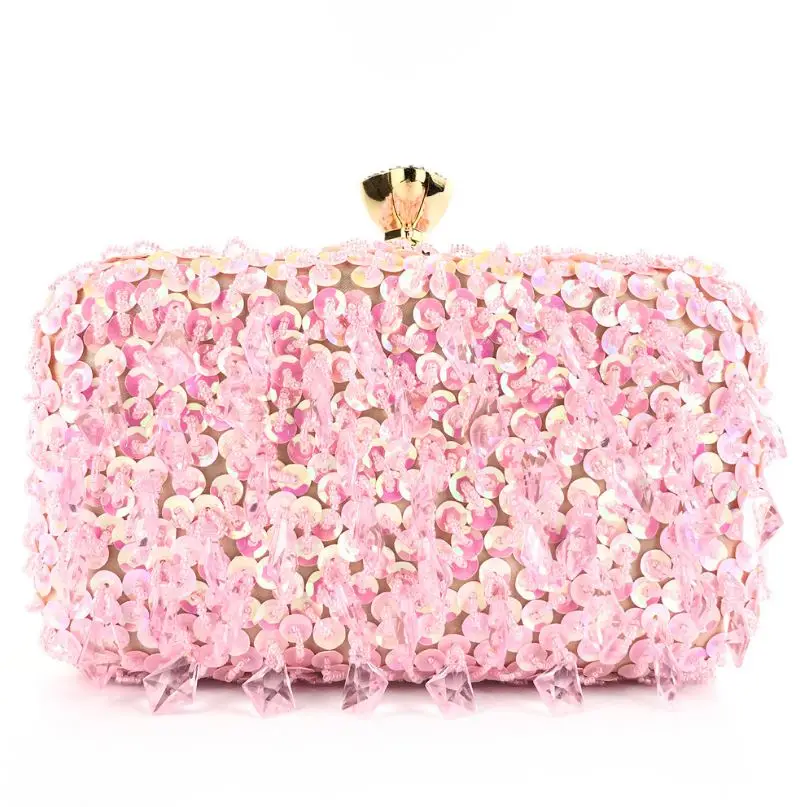 Pink Женские сумки-шоперы роскошный клатч хрустальные ручные вечерние сумки с блестками свадебные сумочки дамские маленькие сумки через плечо - Цвет: Pink