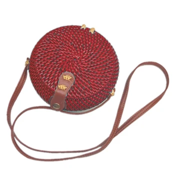 

Woven Rattan Bag Round Straw Shoulder Bag Small Beach Handbags Women Summer Hollow Handmade Messenger Crossbody Bags