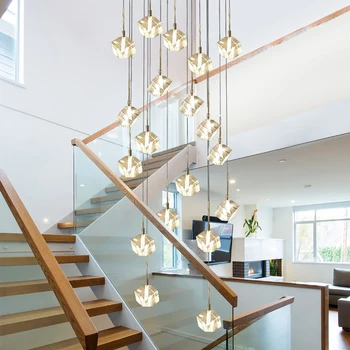 

Modern LED Square Crystal Chandelier Lighting Spiral Staircase Chandeliers Living Room Cristal Hang Lamps Large Hotel Restaurant