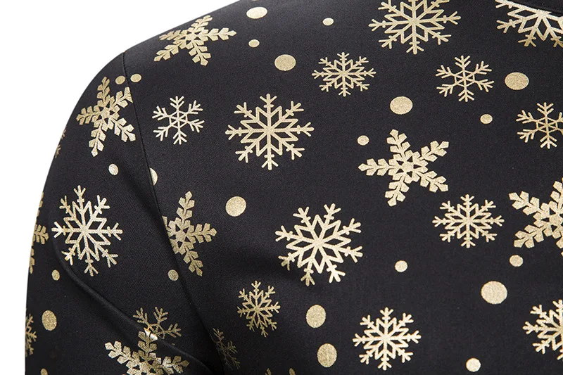 Снежная Золотая бронзовая Рождественская Мужская рубашка, новинка, Мужская черная рубашка с длинным рукавом и воротником-стойкой, костюм для рождественской вечеринки, 2XL