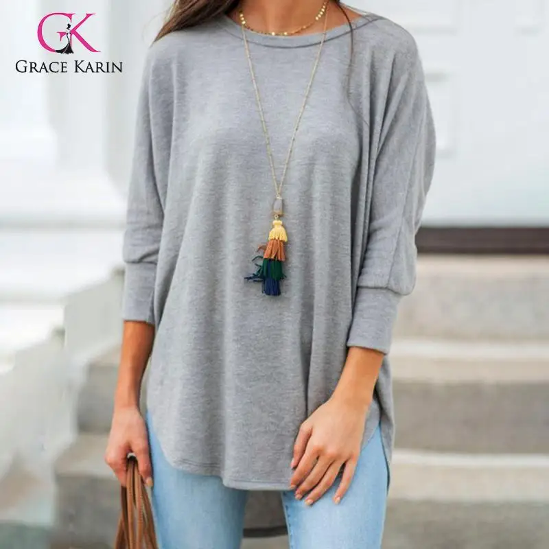 Grace Karin Plus Size Tops 3/4 Sleeve Cotton Blends T-Shirt Fashion Women's Casual Loose T Shirt Solid Tunic T-shirts 2020 | Женская