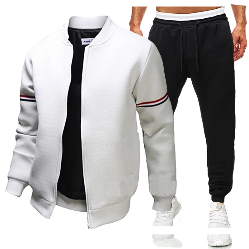 mens loungewear sets Jackets Sweatpants Male Set Arm Stripes Coat Pants Men's Tracksuit Casual Sportswear Men's Clothing mens loungewear sets Men's Sets