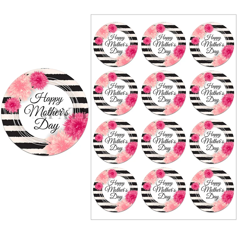 Happy Mother`s Day Decor Stickers Self-adhesive Stickers Labels DIY Mother`s Day Decor Flowers Labels