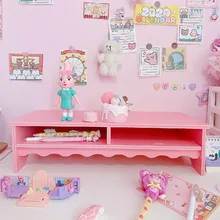 Monitor de ordenador creativo rosa, soporte de Base alta para teclado de escritorio elevado, estante de almacenamiento de acabado, almohadilla de pantalla