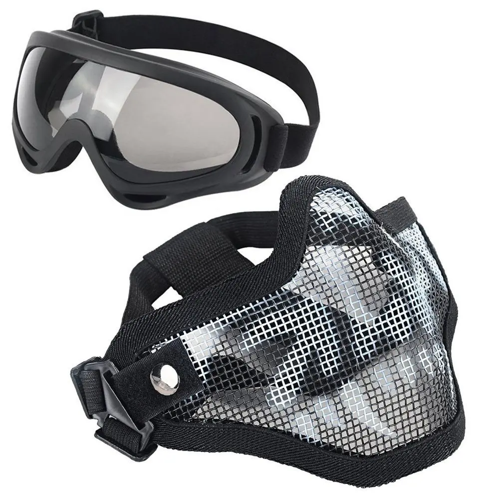 Skull Black Set Спортивные защитные Вечерние Маски для страйкбола, стальные сетчатые очки - Цвет: Skull Black Set