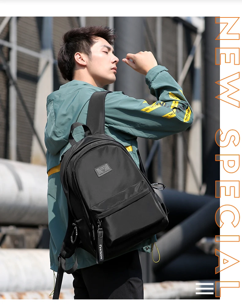 FRN New Nylon Waterproof Backpack Men Casual Backpack Large Capacity USB Charging Fashion Schoolbag 15.6 Inch Laptop Bag