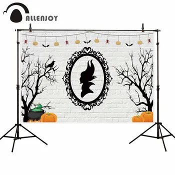 

Allenjoy background for photography brick wall Witch Silhouette pumpkin backdrop Halloween party photocall econ vinyl photophone