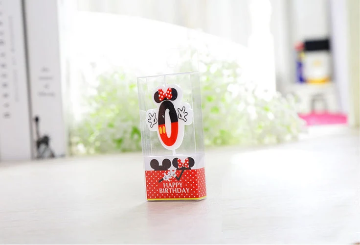 1pcs digital0 1 шт./партия, свечи с рисунком Минни для детей, украшения на день рождения, Свеча для торта, свечи для дня рождения с Минни Маус - Цвет: 1pcs digital0