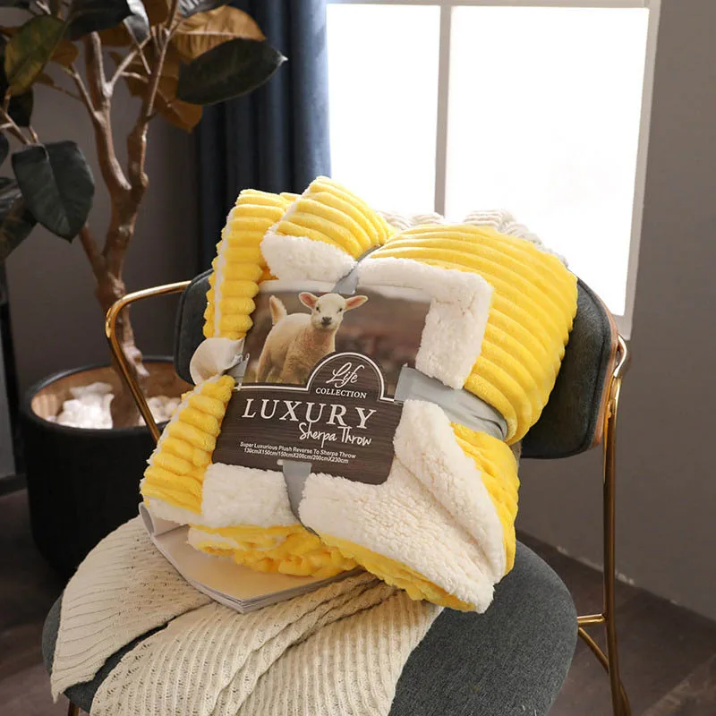 Двухслойное зимнее теплое одеяло из берберского флиса, плотное одеяло, клетчатое покрывало для младенцев, женщин, Манта, детское одеяло - Цвет: yellow
