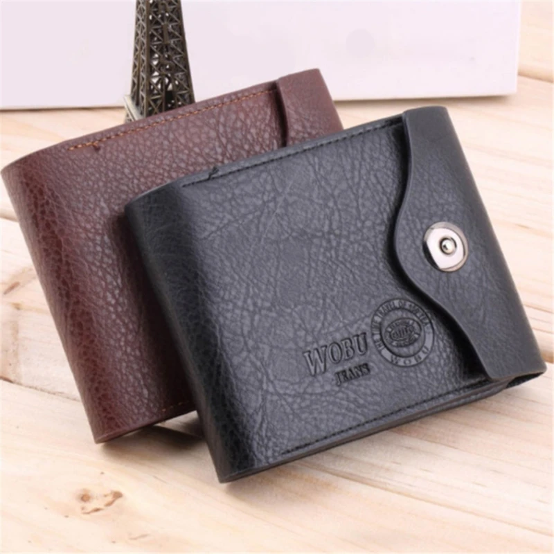 Cartera de piel sintética multifuncional para hombre, cartera masculina de diseño corto con broche, monedero, tarjetero, novedad de 2021