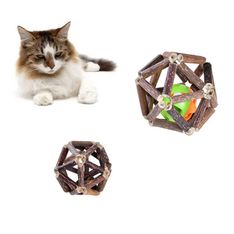 Игрушка для закусок и жевания кошек, натуральный шар из серебра, кошачий мячик, съедобный кусачки, измельчитель зубов, Интерактивная деревянная игрушка ручной работы