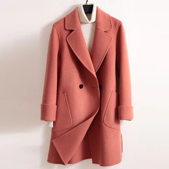 

Smpevrg autumn witer new double-sided fabric coat women turn-down collar long sleeve cardigan women coats long topcoat clothing