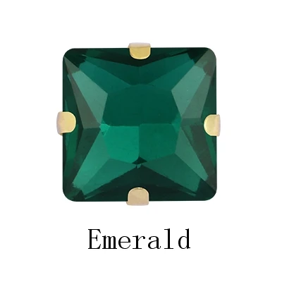 Emerald Красивые Стразы квадратные стеклянные хрустальные стразы высокого качества пришить стразы с золотыми плоскими когтями нашивки на одежду ремесла - Цвет: Emerald
