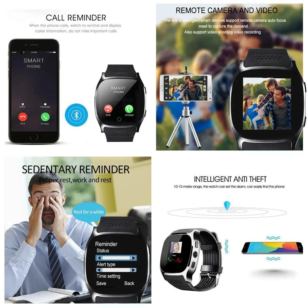 LYNWO T8 1.54-inch MTK6261D Smart Watch Men Women bluetooth Music Control Pedometer TF Card Extend GSM Smartwatch Wristband