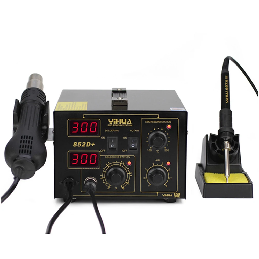 Package 2 220V YIHUA 852D+ бесщеточный вентилятор типа горячего воздуха паяльная станция цифровой дисплей ESD Тепловая пушка паяльная станция паяльник - Цвет: Package 2 220V