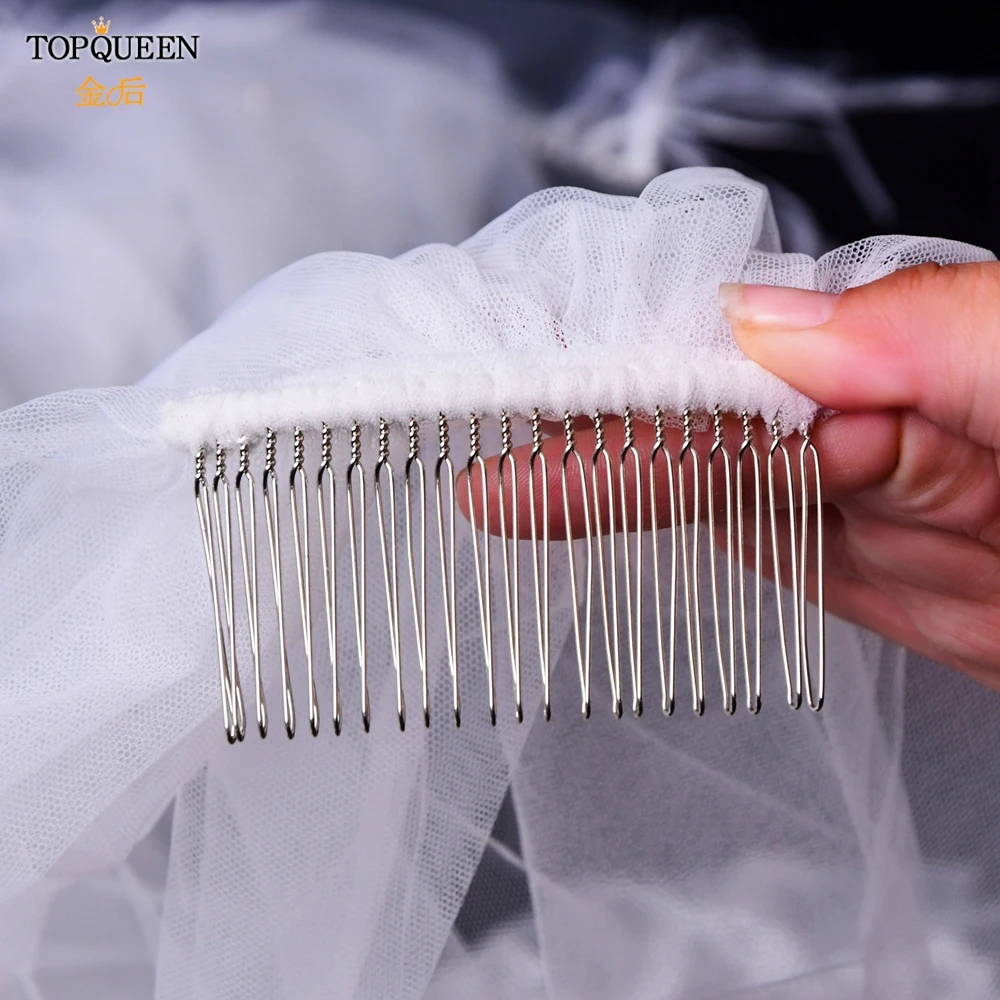 TOPQUEEN V30 1 Tier Cute Edge Bridal Wedding Veil for Bride Elegant Wedding Short with Comb Elbow Length Cathedral High Quality