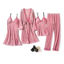 Velvour Lady, 4 шт., ночная рубашка, ночная рубашка, пикантная Пижама, домашняя одежда, повседневное кимоно, халат, одежда для сна, зимний Халат