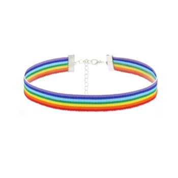 

FSUNION 2019 New Men Women Gay Pride Choker NecklacePride Lace Choker Ribbon Collar With Pendant Jewelry Wholesale Gifts