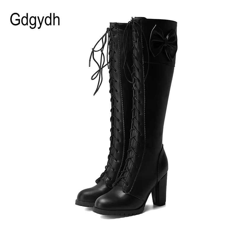 Gdgydh 2022 Autumn Winter Women Knee High Motorcycle Boots Thick Heel