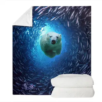 

Animal Polar Bear Walrus Dolphin 3D Printed Throw Blanket Cute Design Warm Microfiber Blankets