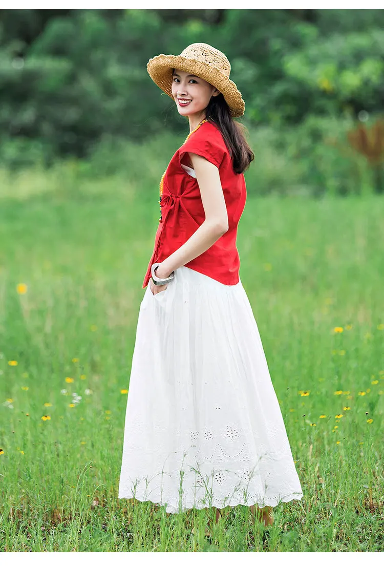 Юбка летняя zhi pai напрямую от производителя распродажа однотонная хлопковая юбка с вышивкой и эластичным поясом