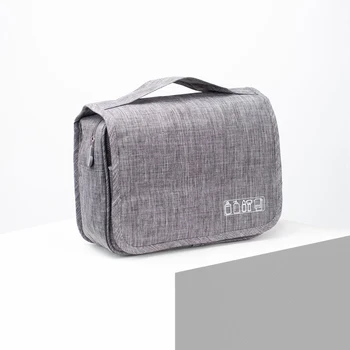 

Toiletry bag, zippered compartment, with hook, gray