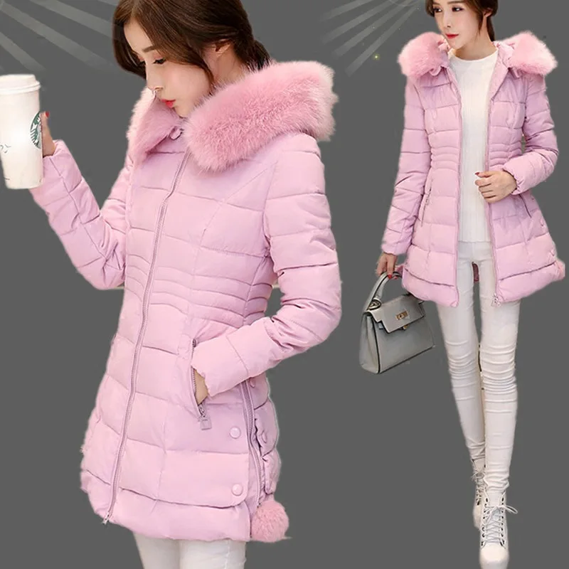 

Cotton-padded Clothes WOMEN'S Medium-sized Fashion Large Fur Collar Slim Fit Cotton-padded Jacket Sub-Korean-style Thick Fat You