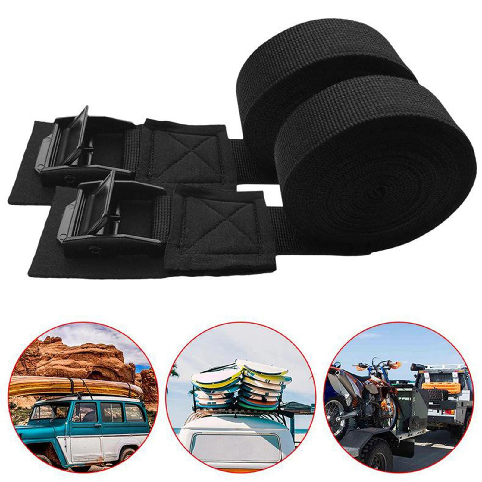 2PCS Nylon Quick Release Lashing With Metal Buckle Tying Ratchet Straps For Cargo Tie Down Car Roof Rack Luggage Kayak Carrier