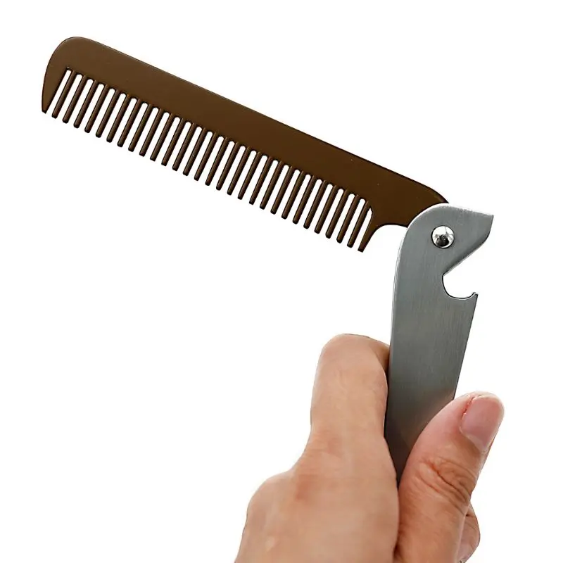 Folding Stainless Steel Comb Smooth Fine Teeth Bottle Opener Beard Hair Grooming 22.8 x 2.3cm