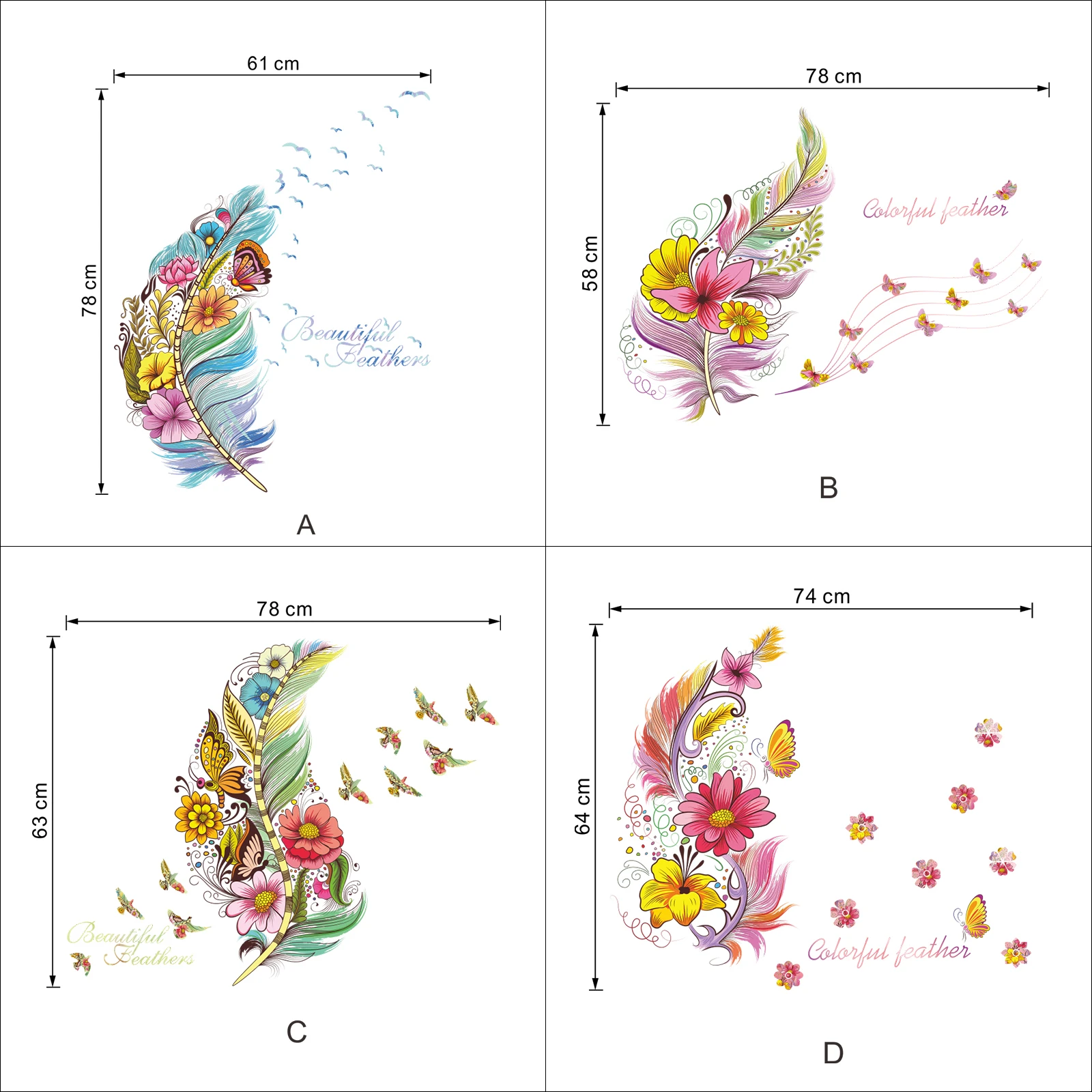 Beautiful Feather Flower Butterfly Wall Stickers For Home Decorations Bedroom PVC Self Adhesive Art Waterproof India Wallpaper