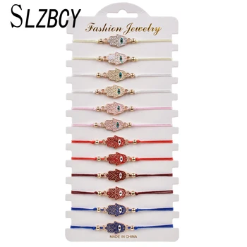 

12Pcs/Set Fatima Charm Chain Braided Bracelet Set for Women Multicolor Alloy Hamsa Hand Jewelry Bohemia Bracelets Jewelry Female