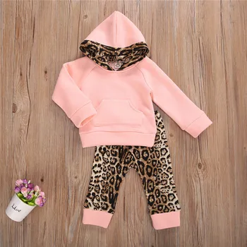

Autumn Newborn Baby Girls Boys Fashion Casual Outfits Toddler Infant Kids Long Sleeve Leopard Hoodie and Pants Tracksuits Sets