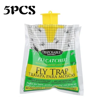 

5PCS Fly Trap Fly Catcher Bug Mosquito Killer Moth Insect Killer Pest Control Products Disposable Plastic Hanging Bait Bag