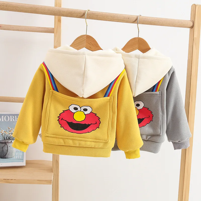 

Childrenswear 2019 Fashion Winter Children Baby Cartoon Pattern One-Piece Thick Tops plus Velvet Hoodie