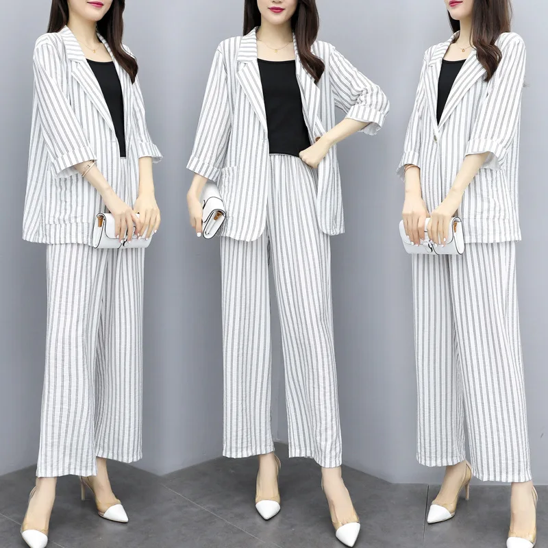 

Korean-style 2019 Autumn New Style Small Suit Loose-Fit Trendy Two-Piece Set Cotton Linen Coat Loose Pants WOMEN'S Suit