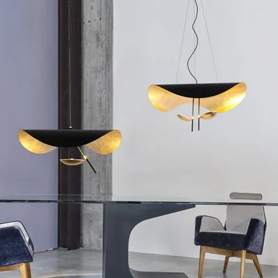 Modern LED Pendant Light Postmodern Dining Room Bedroom Fixture Retro Black Gold Texture Hanging Lamp