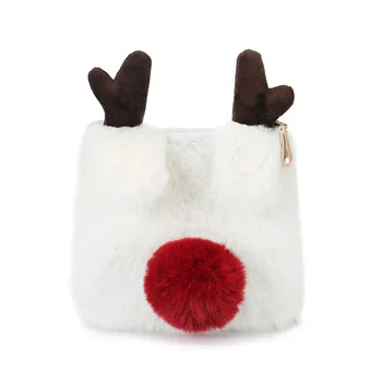

Christmas Party Kid Girl Crossbody Bags Plush Warm Deer Girl Messenger Bag Mini Handbags