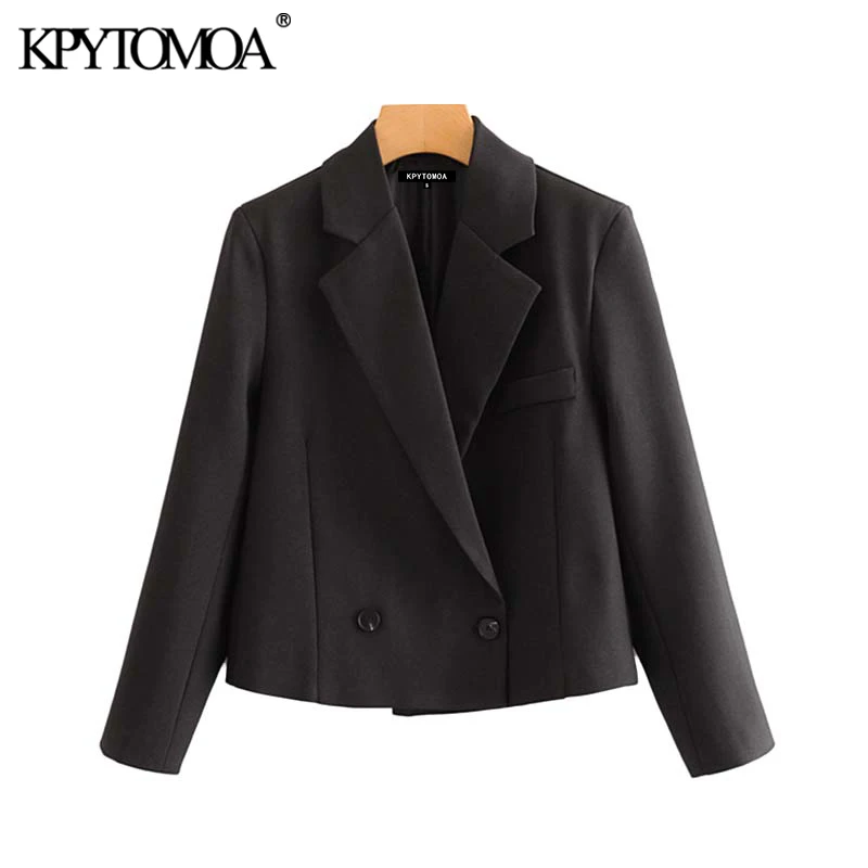 Женский двубортный Блейзер винтажный стильный пиджак с отложным воротником и