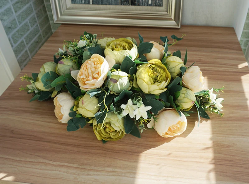 Пользовательские роскошные DIY Свадебный декор стол цветок бегун искусственный ряд цветов композиция стол Центральная Роза пионы зеленый лист