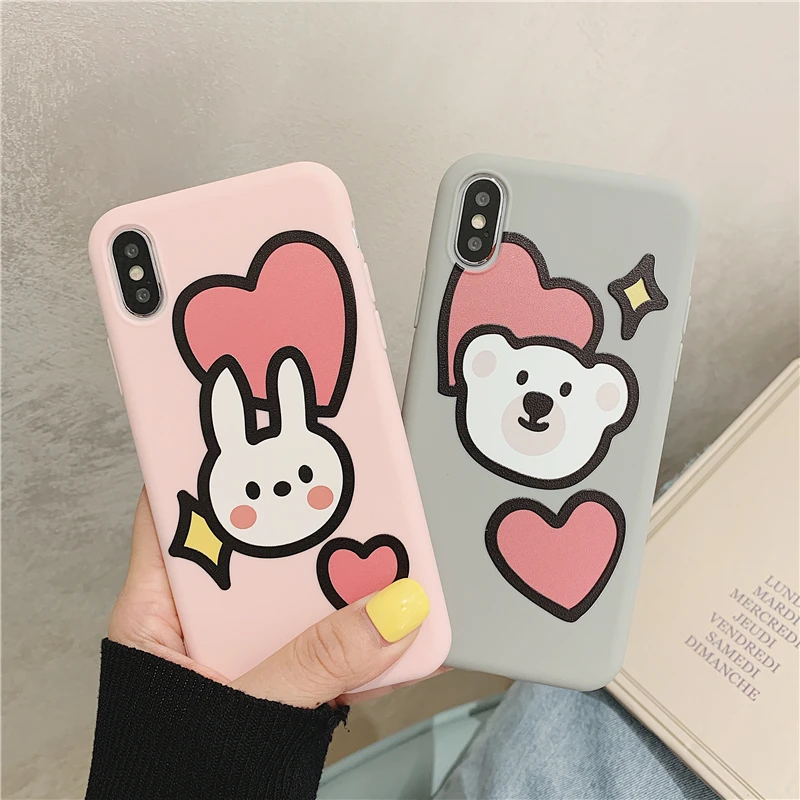 

Pink Love Cartoon Bunny Mobile Shell for iPhone 11 PRO MAX for iPhone 6 6s 7 8 PLUS X XR XS MAX 11 11 PRO Bear Anti-Slip Cover