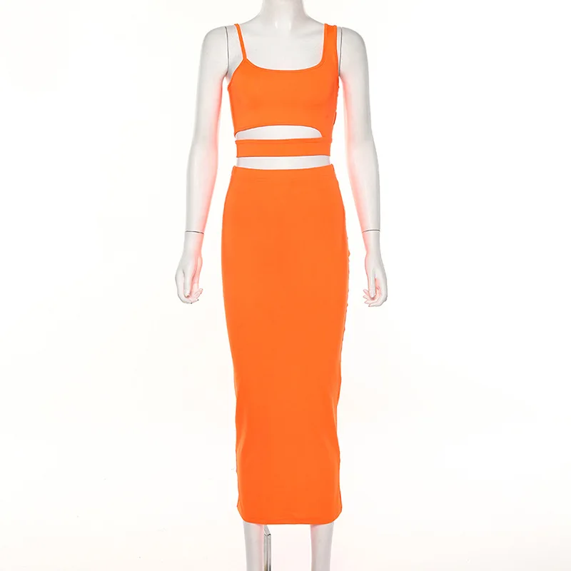 

Spaghetti Strap Crop Top and Maxi Skirt Women Clothes 2 Pieces Set Summer Fashion Ladies Outfits Sexy Bodycon Sets Multi Color